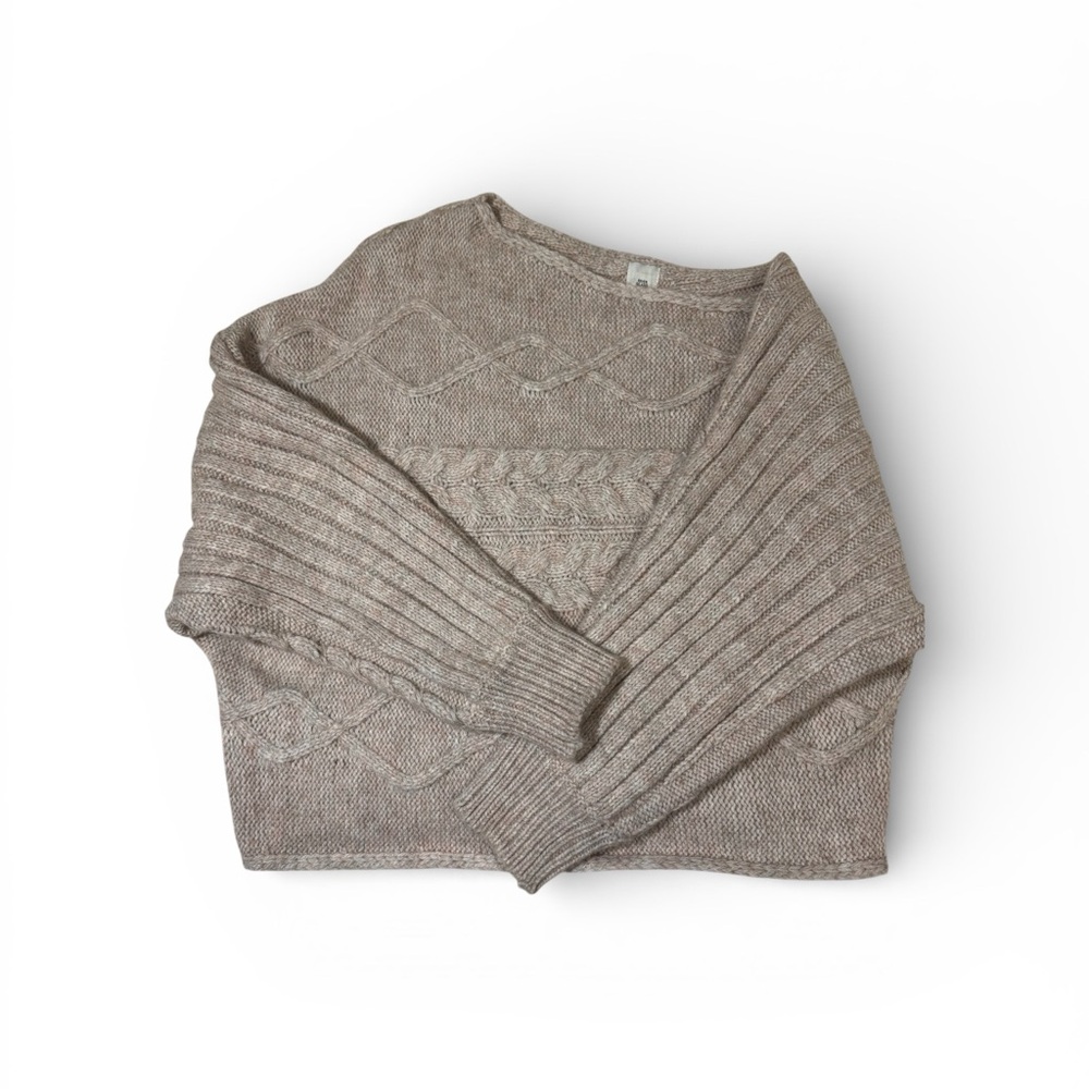 River Island Women’s L Tan Oatmeal Cable Knit Oversized Slouch Neck Sweater